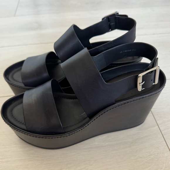 VINCE Idalia Black Leather Chunky Platform Wedge Sandals - Picture 3 of 9